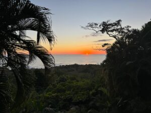 Sunset view from a beachfront hotel in Santa Teresa, Costa Rica.